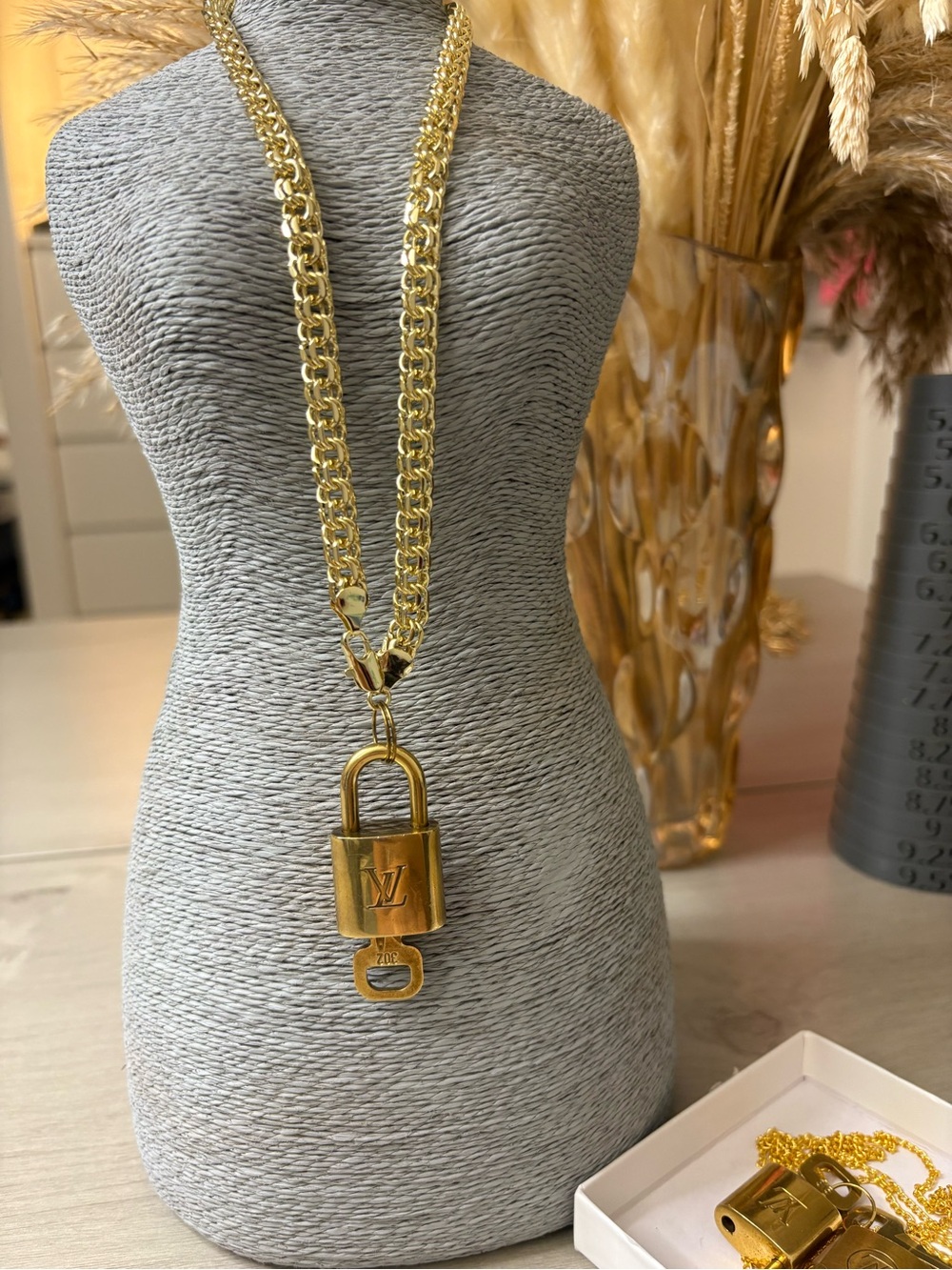 #302 Louis‎ Vuitton Gold-Tone Padlock with key  pedant